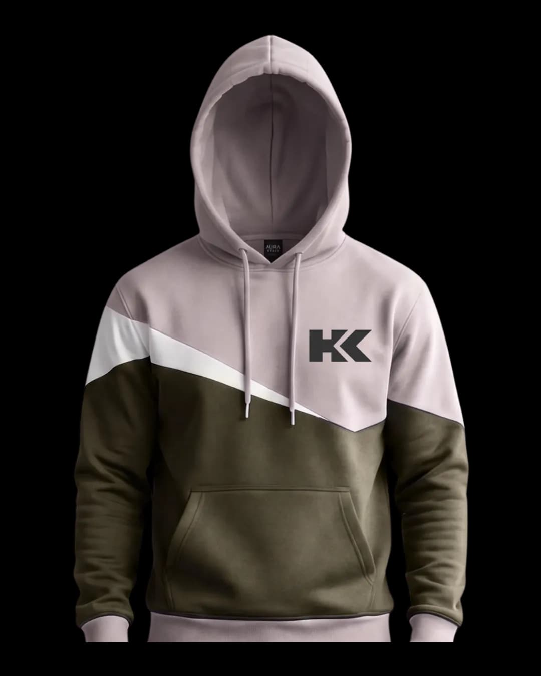 Diagonal Colour Block Hoodie in Olive