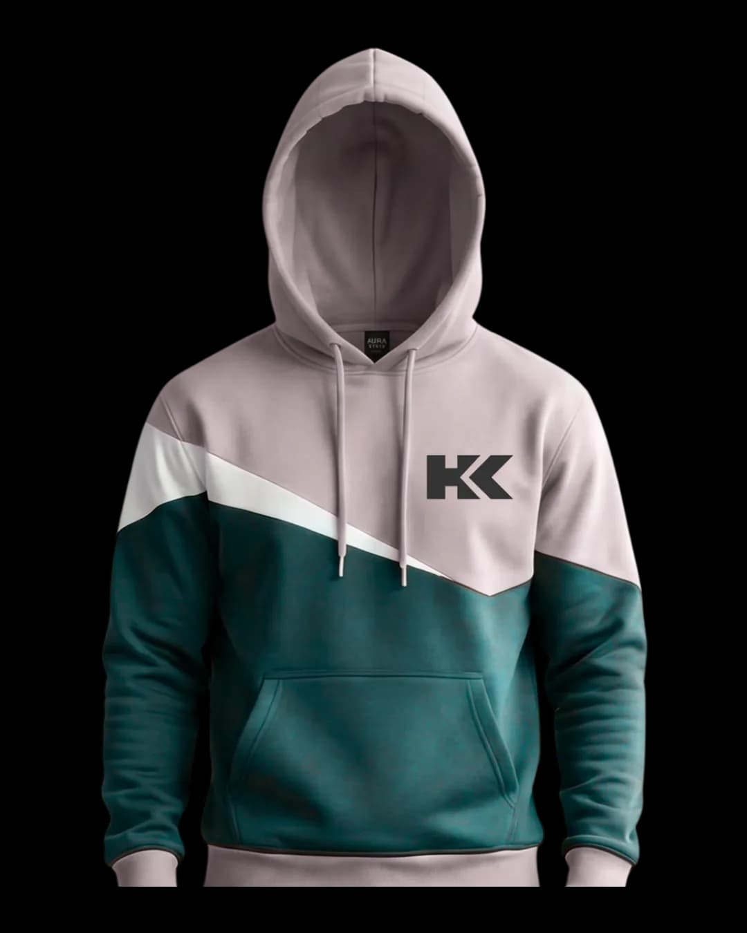 Diagonal Colour Block Hoodie in Teal