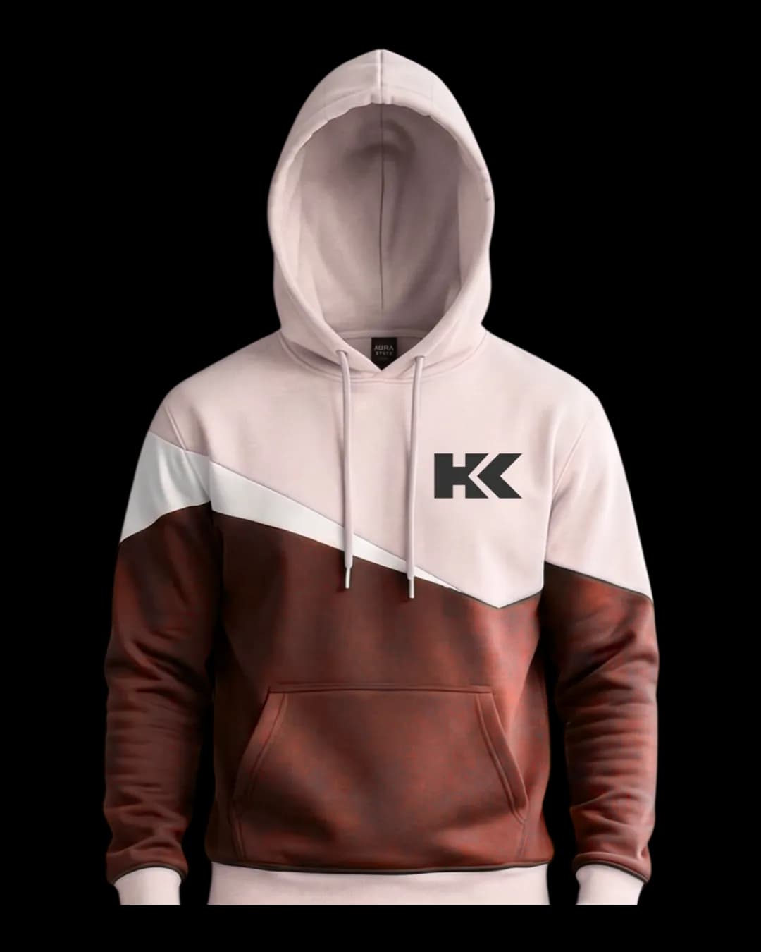 Diagonal Colour Block Hoodie in Brown