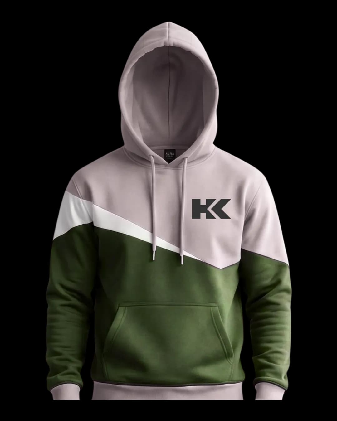 Diagonal Colour Block Hoodie in Green