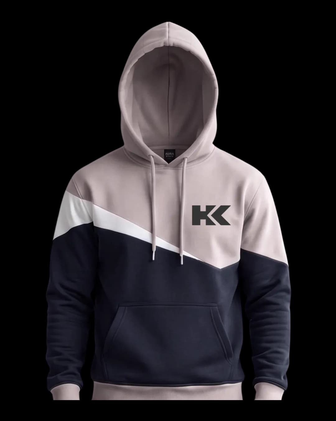Diagonal Colour Block Hoodie in Navy
