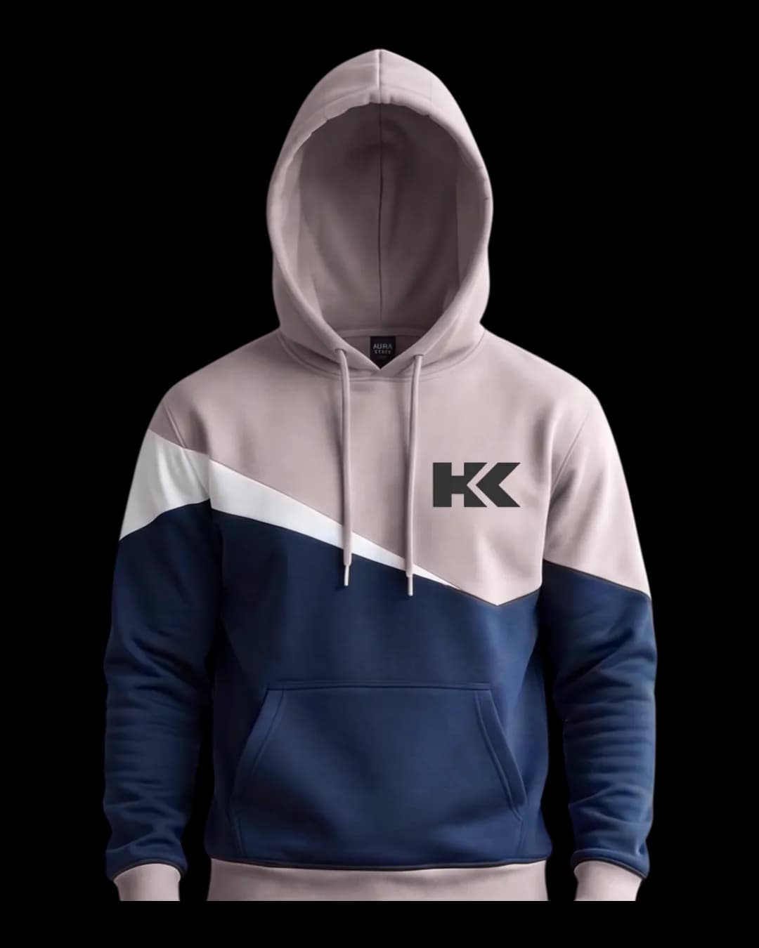 Diagonal Colour Block Hoodie in Blue