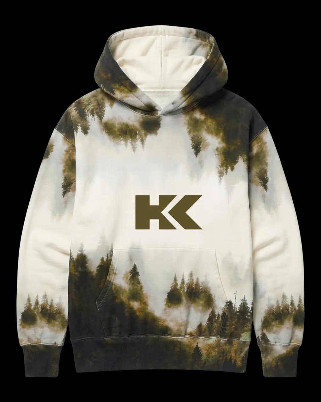 Forest Print Hoodie in Olive