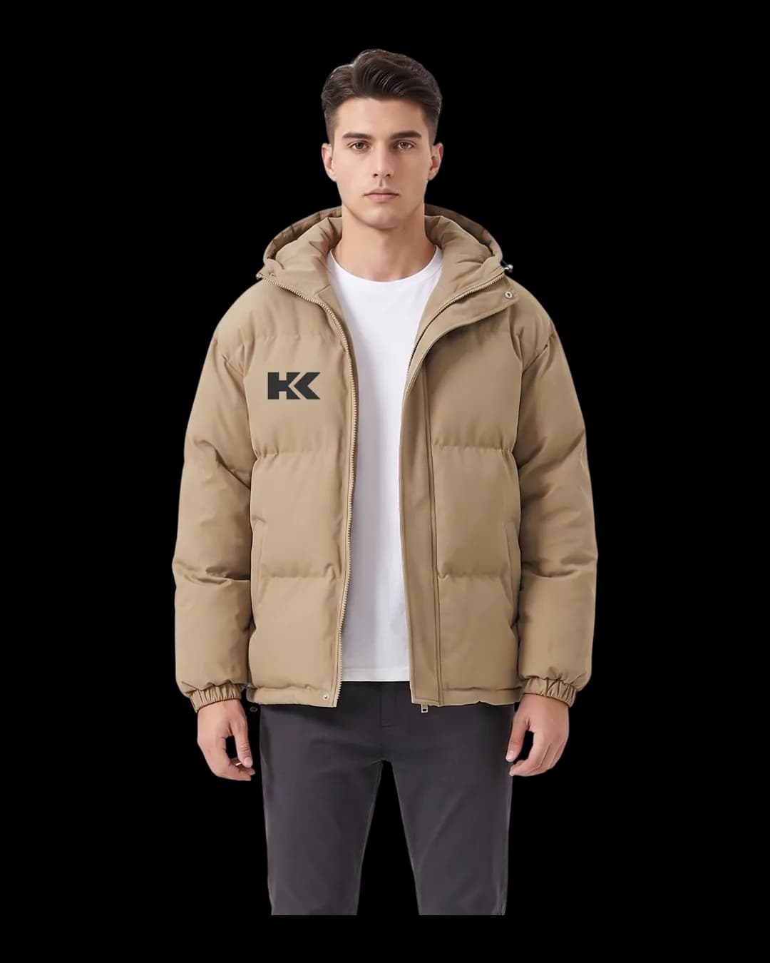 Hooded Puffer Jacket worn by a model