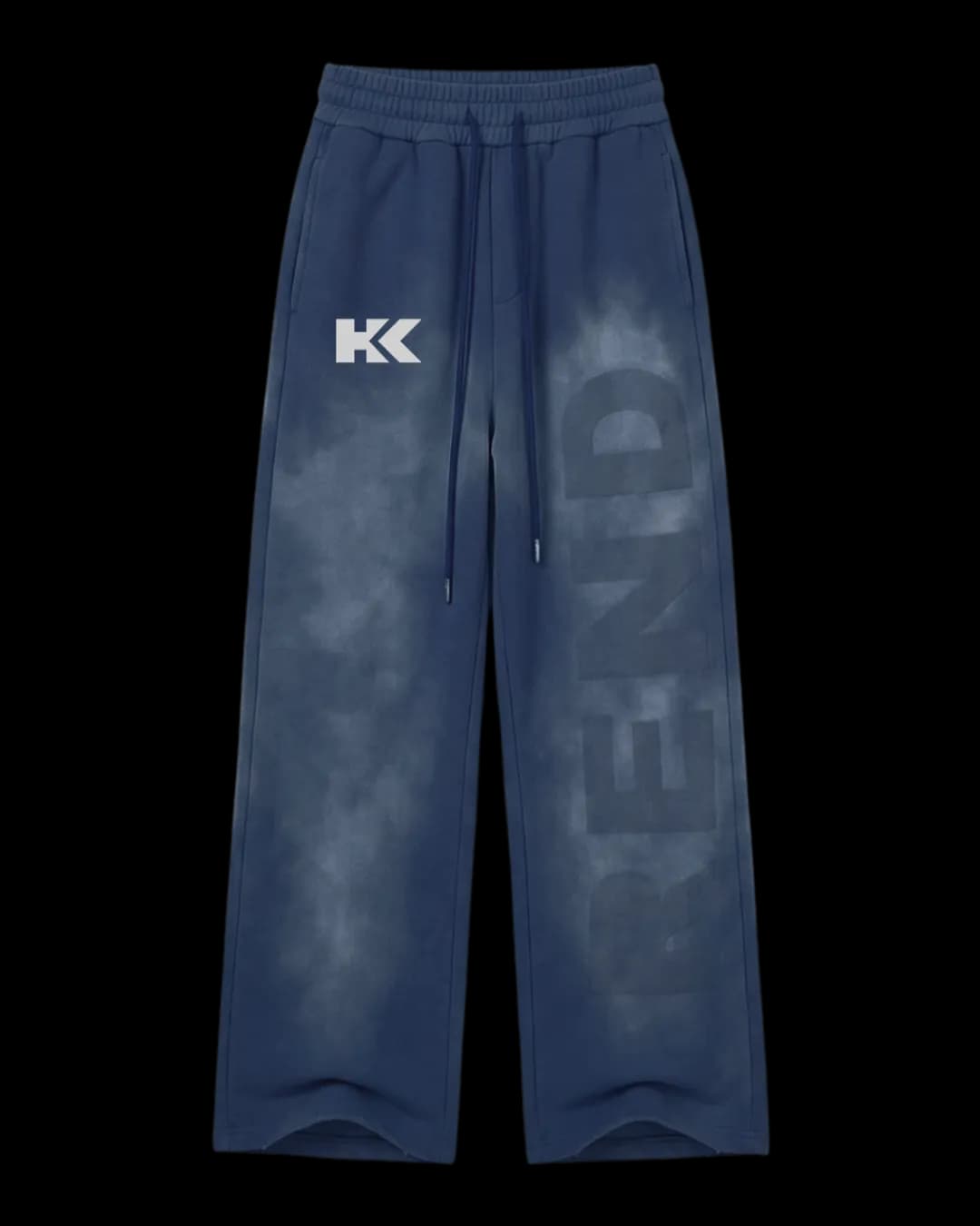 Washed Print Wide Leg Sweatpants in Navy