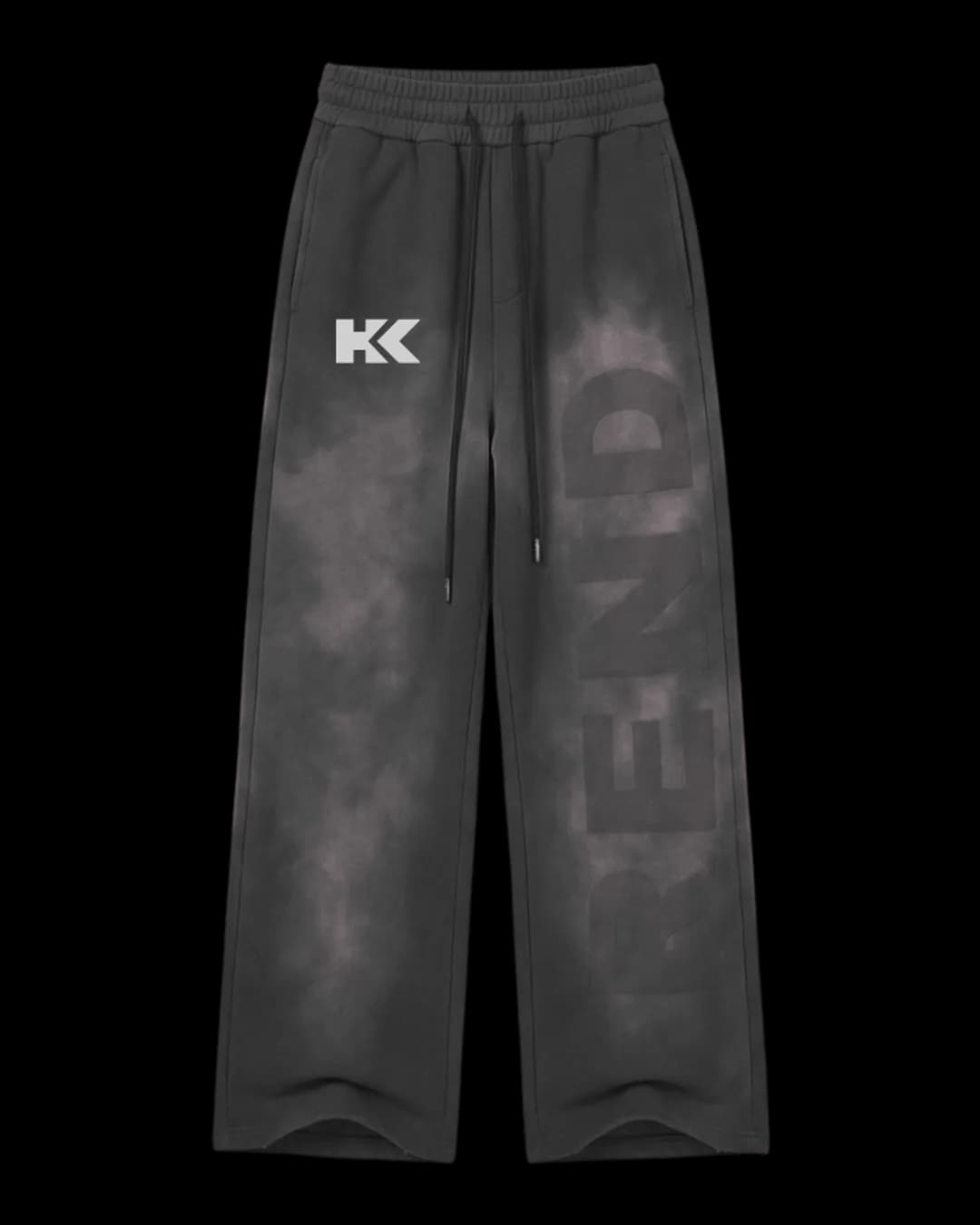 Washed Print Wide Leg Sweatpants in Charcoal