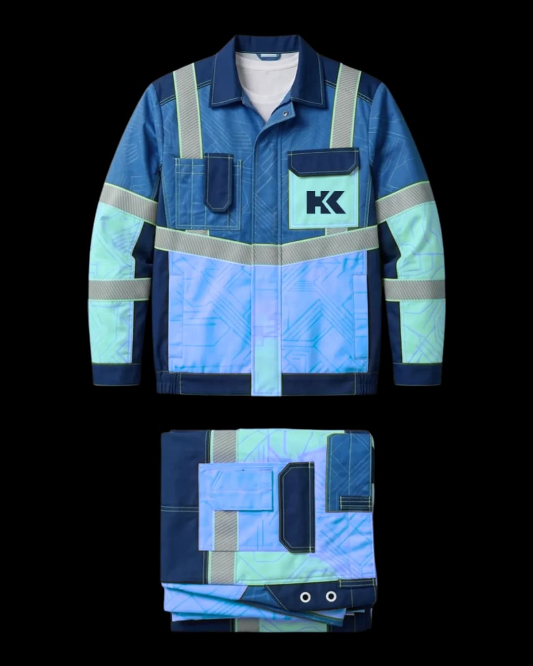 Reflective Panel Work Suit in Royal Blue