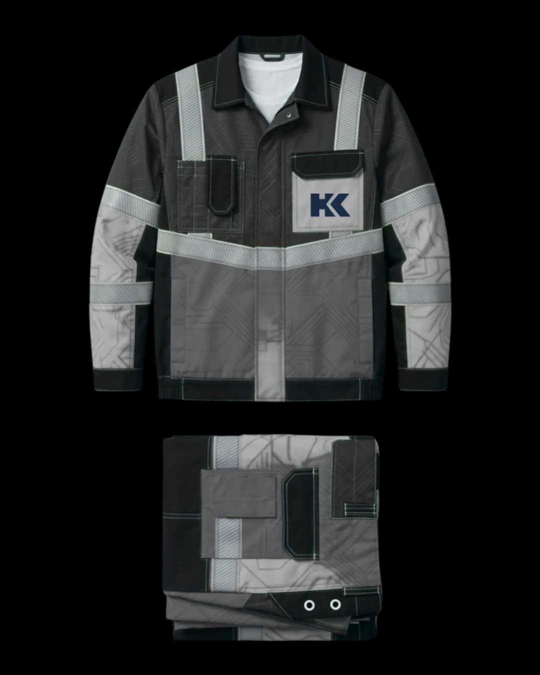 Reflective Panel Work Suit in Charcoal