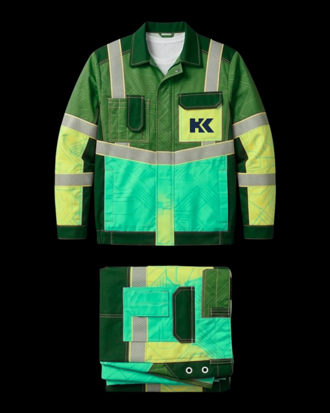 Reflective Panel Work Suit in Green