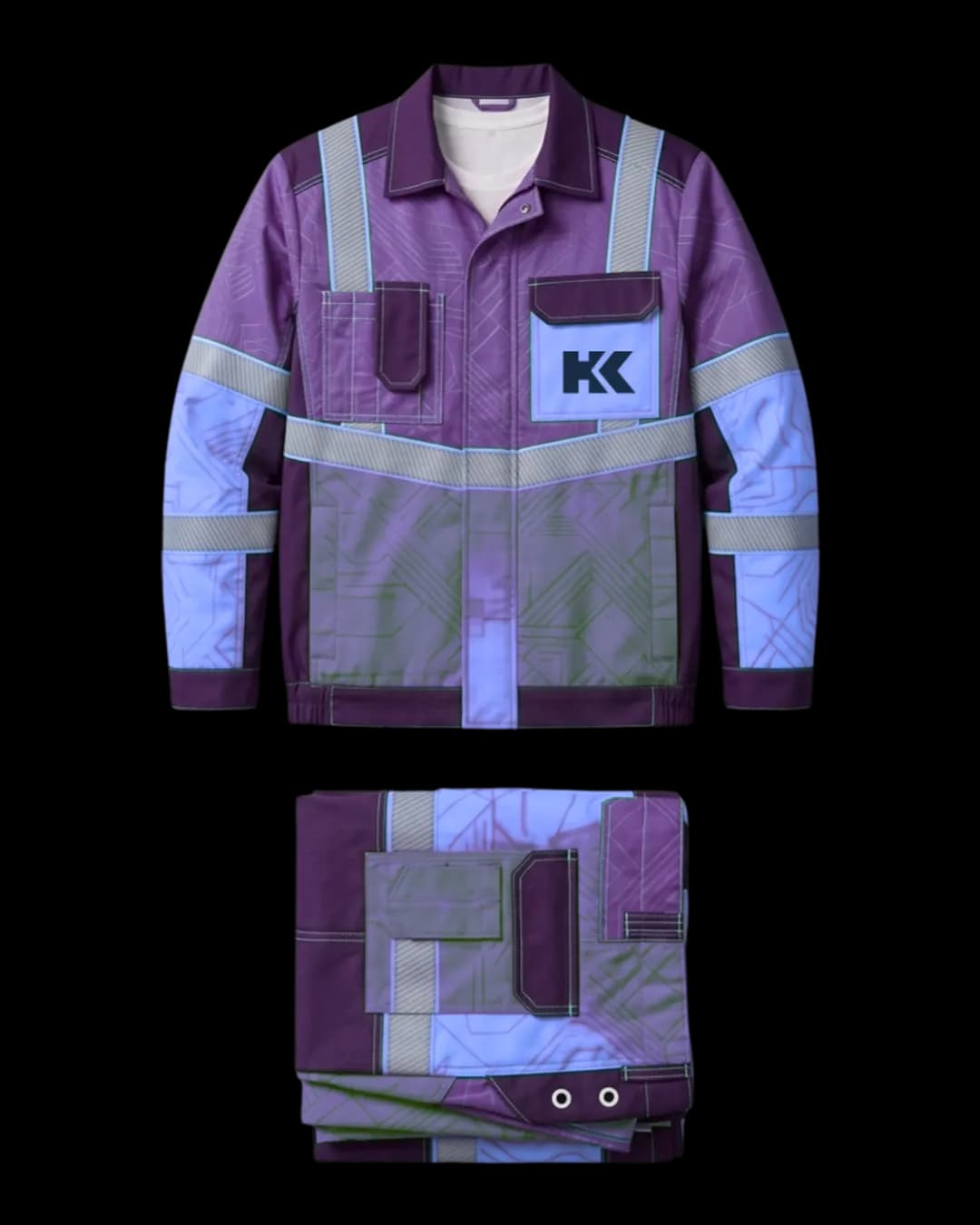 Reflective Panel Work Suit in Purple