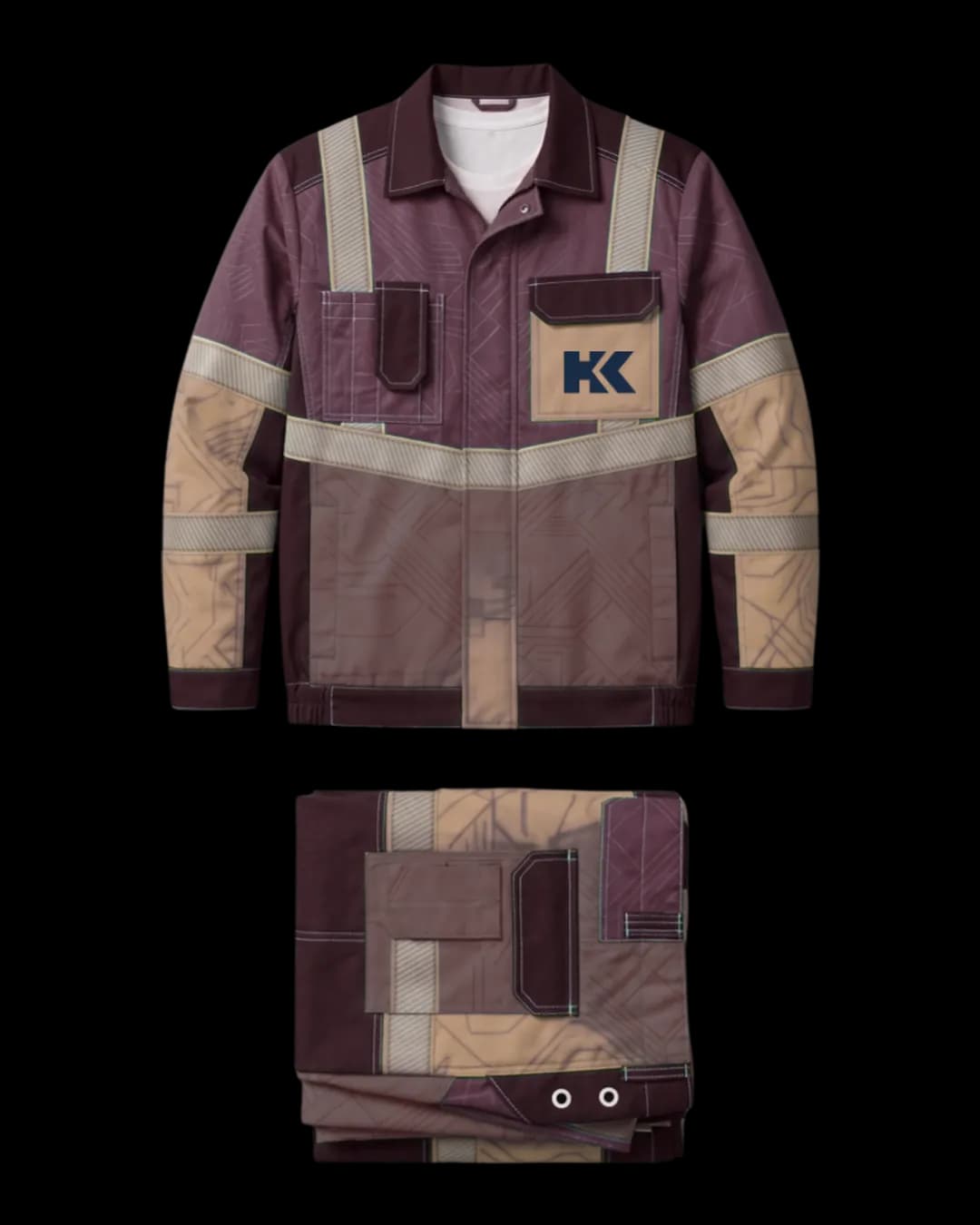 Reflective Panel Work Suit in Burgundy