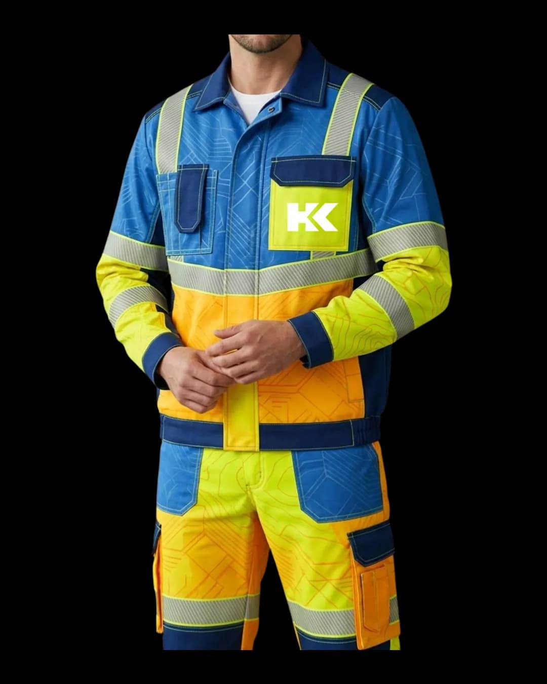 Reflective Panel Work Suit worn by a model