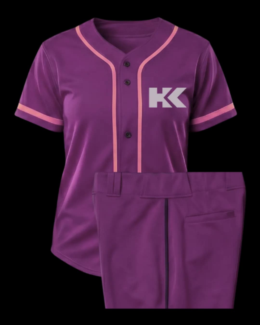 Contrast Piping Baseball Uniform in Burgundy