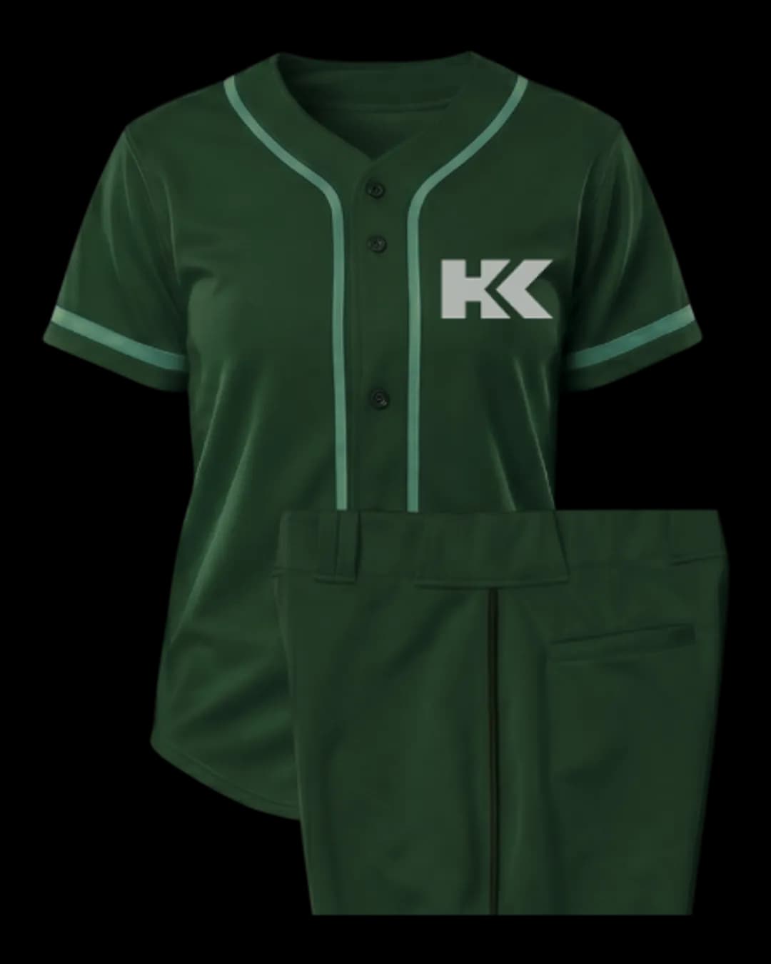 Contrast Piping Baseball Uniform in Bottle Green