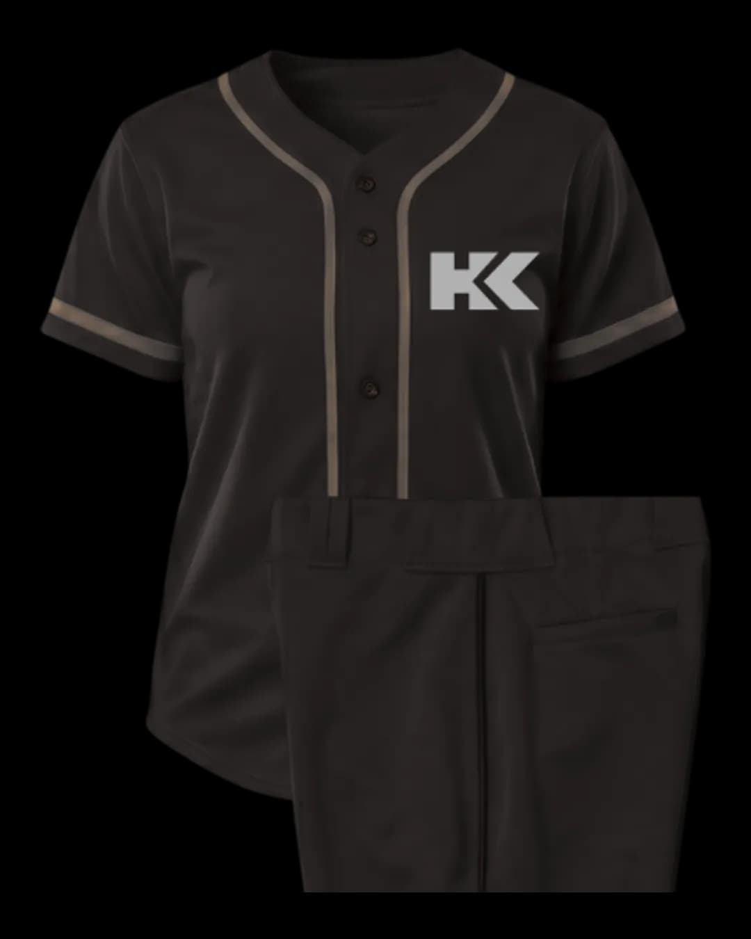 Contrast Piping Baseball Uniform in Black