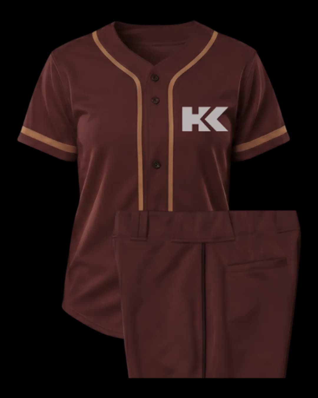 Contrast Piping Baseball Uniform in Maroon