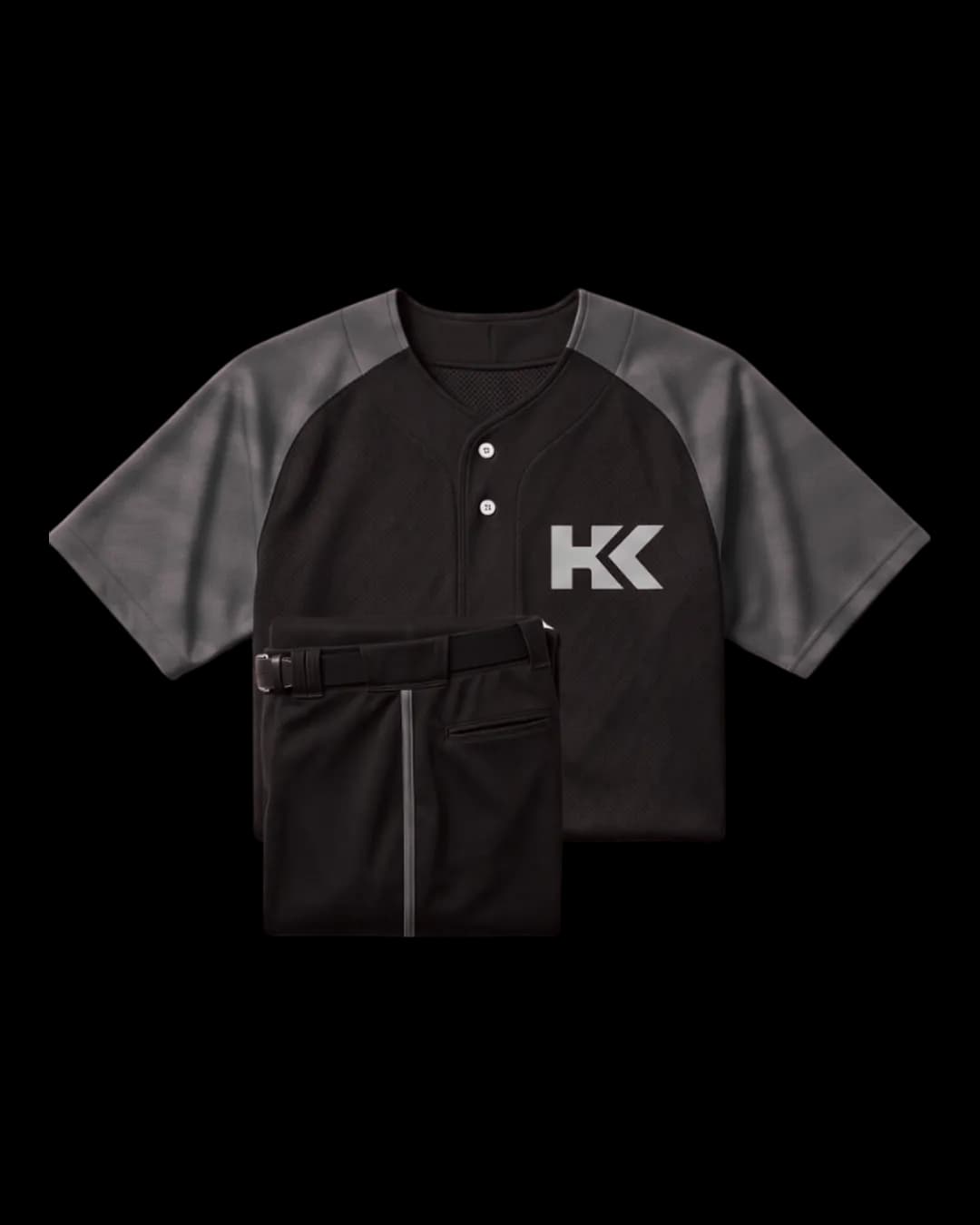 Raglan Henley Baseball Uniform in Black