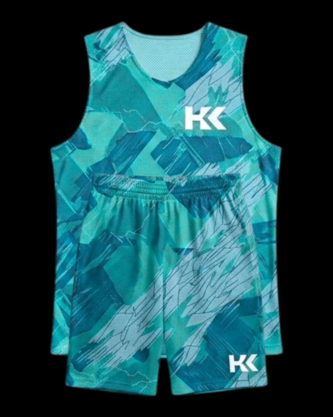 Abstract Print Basketball Uniform in Turquoise