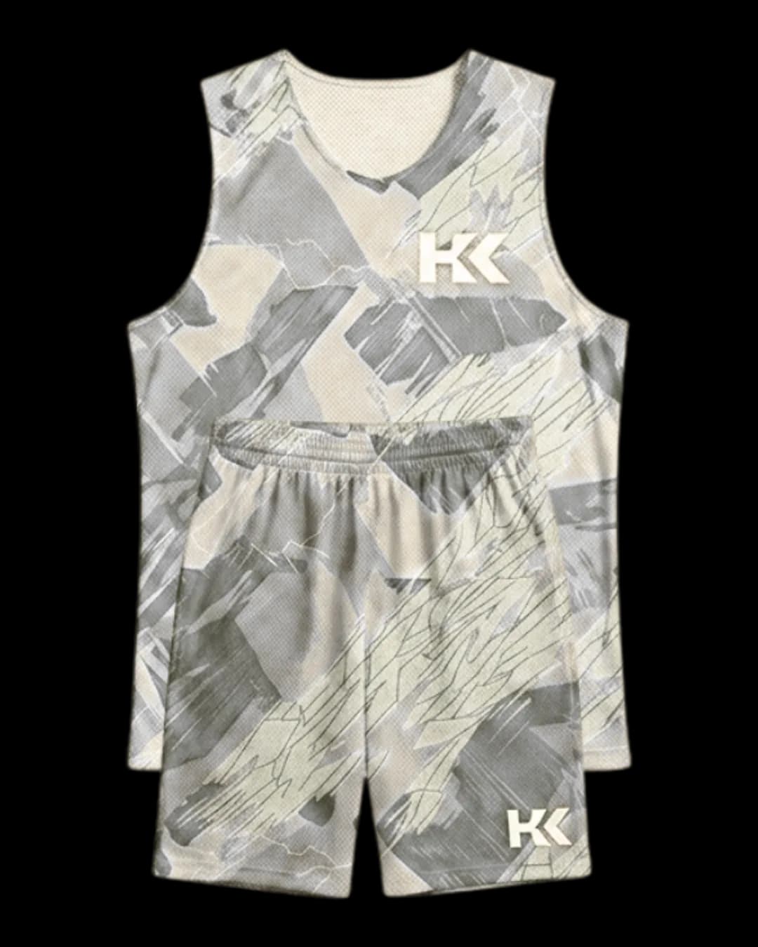 Abstract Print Basketball Uniform in Light Grey