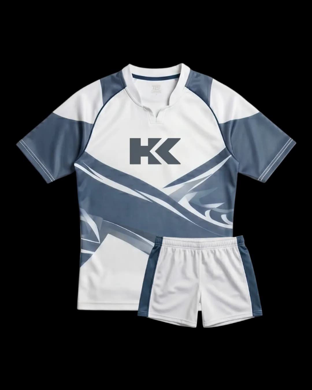 Wave Print Rugby Uniform in Dark Steel Blue