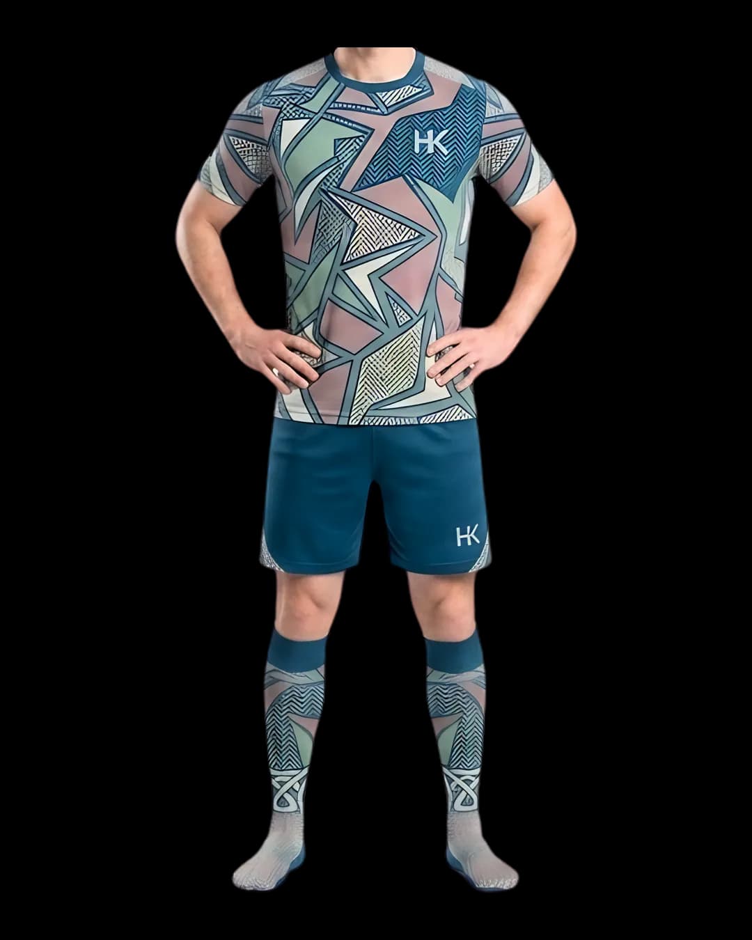 Abstract Print Soccer Kit worn by a model