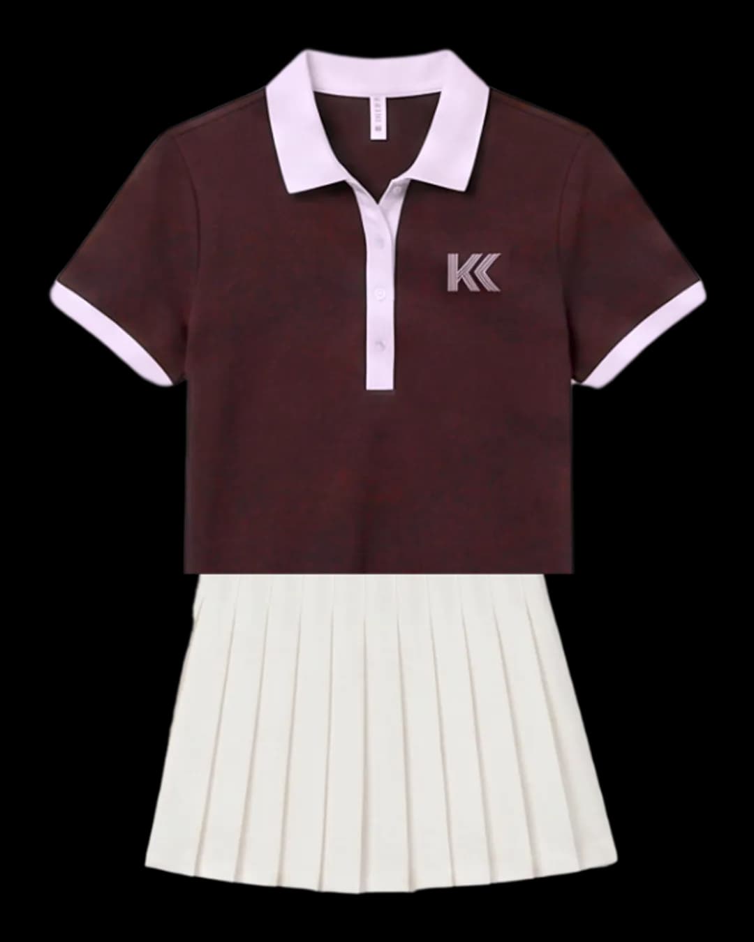 Polo and Pleated Skirt Tennis Set in Maroon