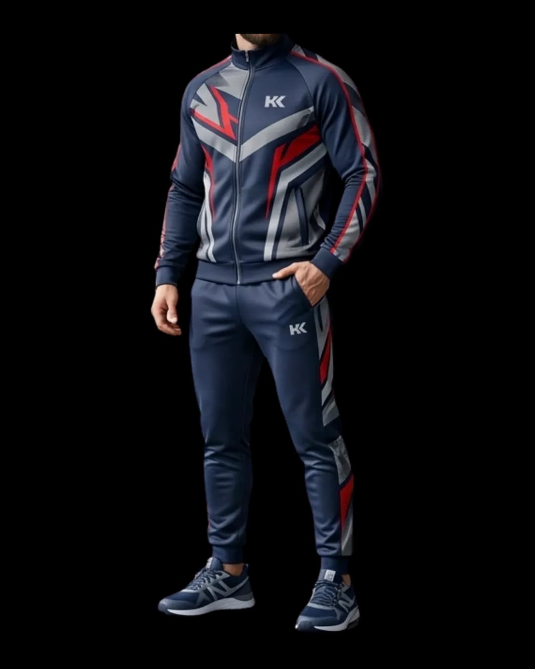 Graphic Panel Tracksuit worn by a model