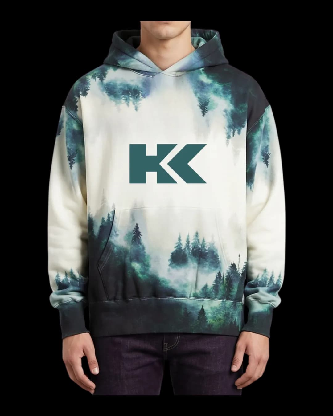 Forest Print Hoodie worn by a model
