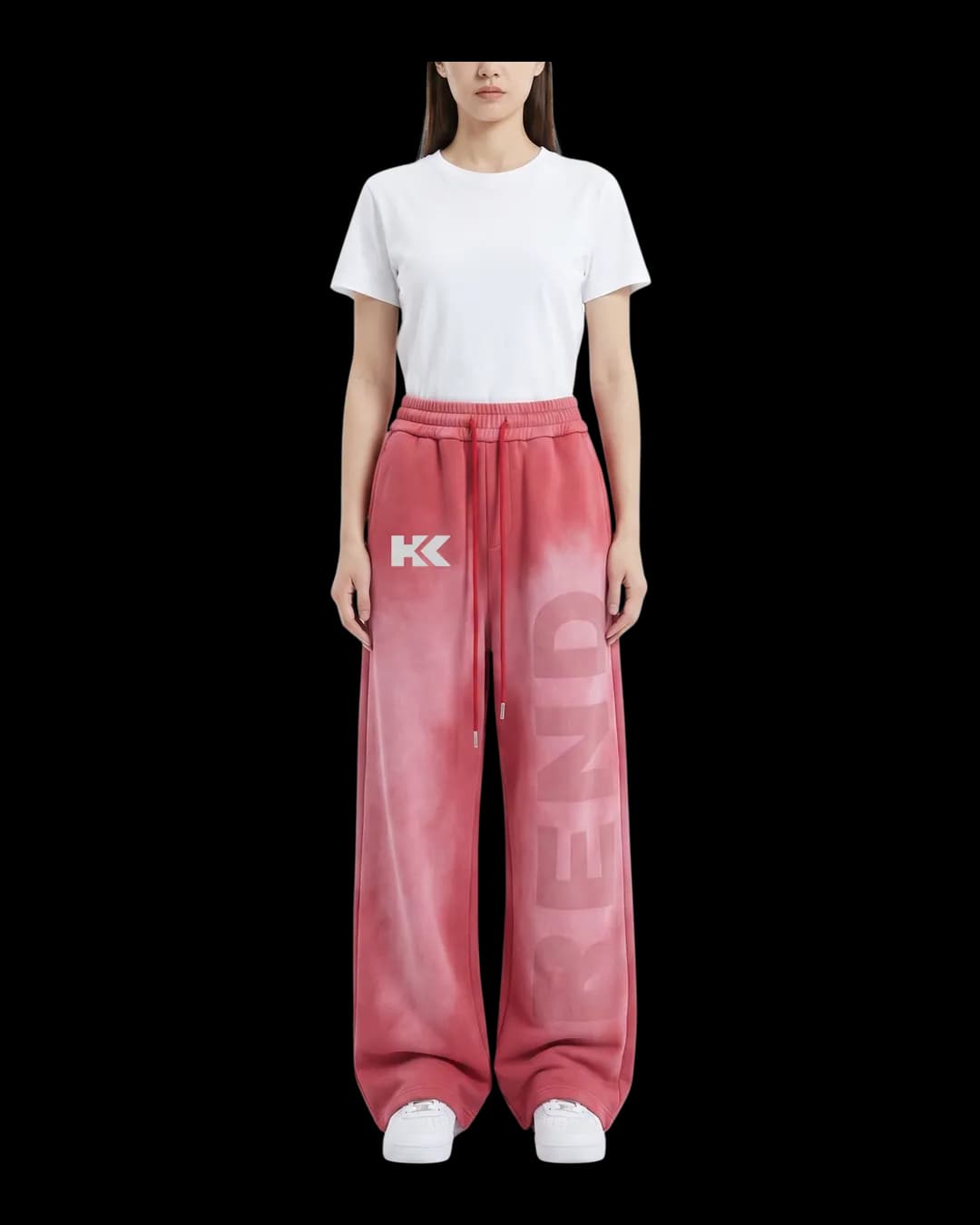 Washed Print Wide Leg Sweatpants worn by a model